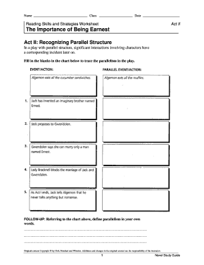 Name Class Date Reading Skills and Strategies Worksheet Act II the Importance of Being Earnest Act II Recognizing Parallel Struc  Form