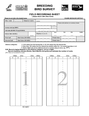 Breedig Bird Survey Field Recording Sheet  Form