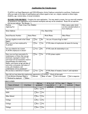 Application for Employment FLACRA Flacra  Form