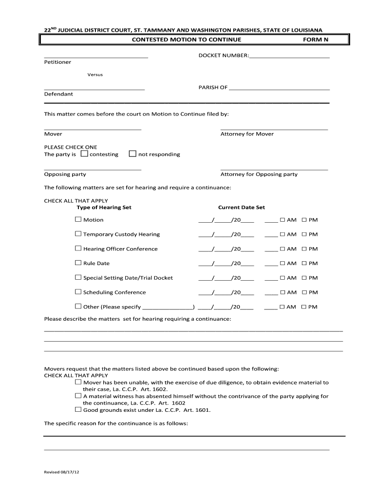  CONTESTED MOTION to CONTINUE FORM N 2012-2024