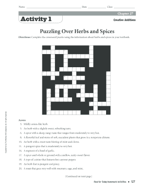 Puzzling over Herbs and Spices Crossword Answers  Form
