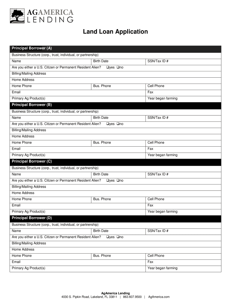 Agamerica Land Loan Appclication  Form