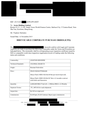 Irrevocable Corporate Purchase Order Sample  Form