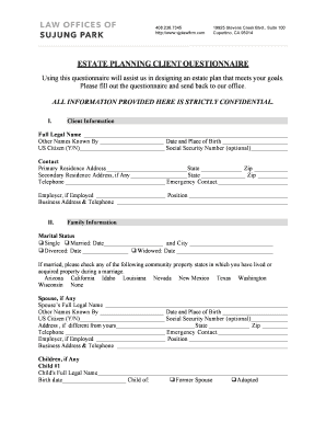 Estate Planning Client Questionnaire  Form