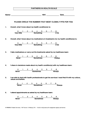 PARTNERS in HEALTH SCALE Name NHI Date PLEASE CIRCLE the Healthpointpathways Co  Form