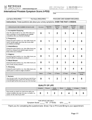 Ipss Prostate Score  Form