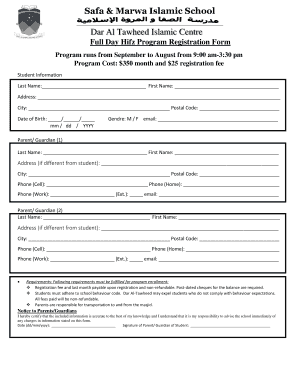 Safa and Marwa Islamic School Fees  Form