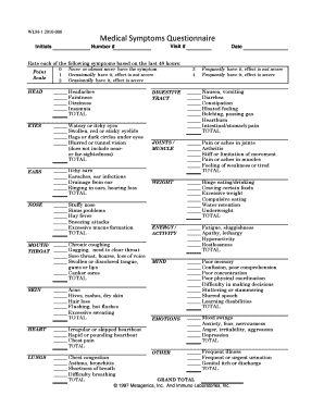 Health Symptoms Questionnaire  Form