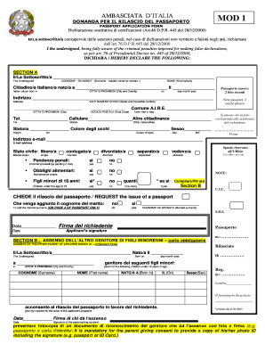 Domanda Per Il Rilascio Del Passaporto Ambasciata D&amp;#39;Italia Ambcopenaghen Esteri  Form