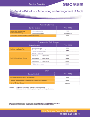 Accounting Services Price List  Form