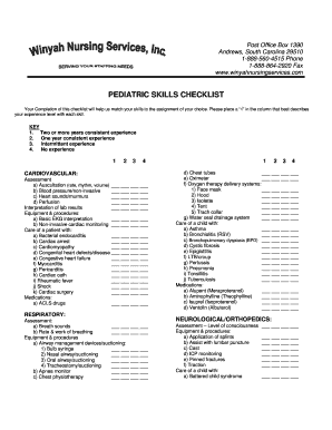 Pediatric Nursing Competency Checklist  Form