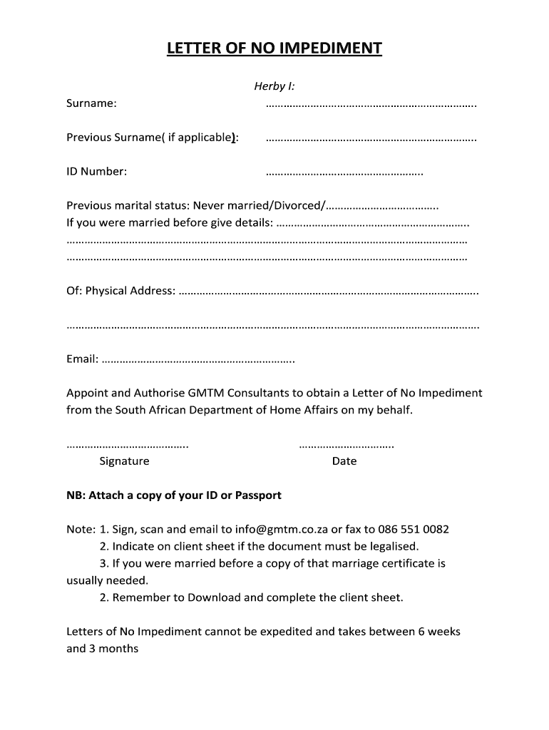 Non Impediment Letter  Form