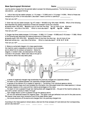 Mass Spectrograph Worksheet  Form