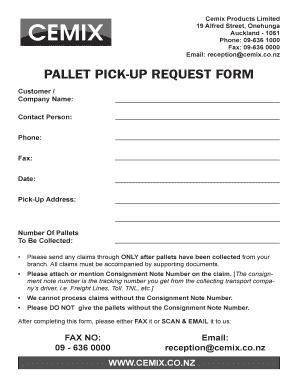 PALLET PICK UP REQUEST FORM Bcemixbbcobbnzb Cemix Co