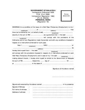 GOVERNMENT of MALAYSIA Immigration Ordinance 1959 FM 12  Form
