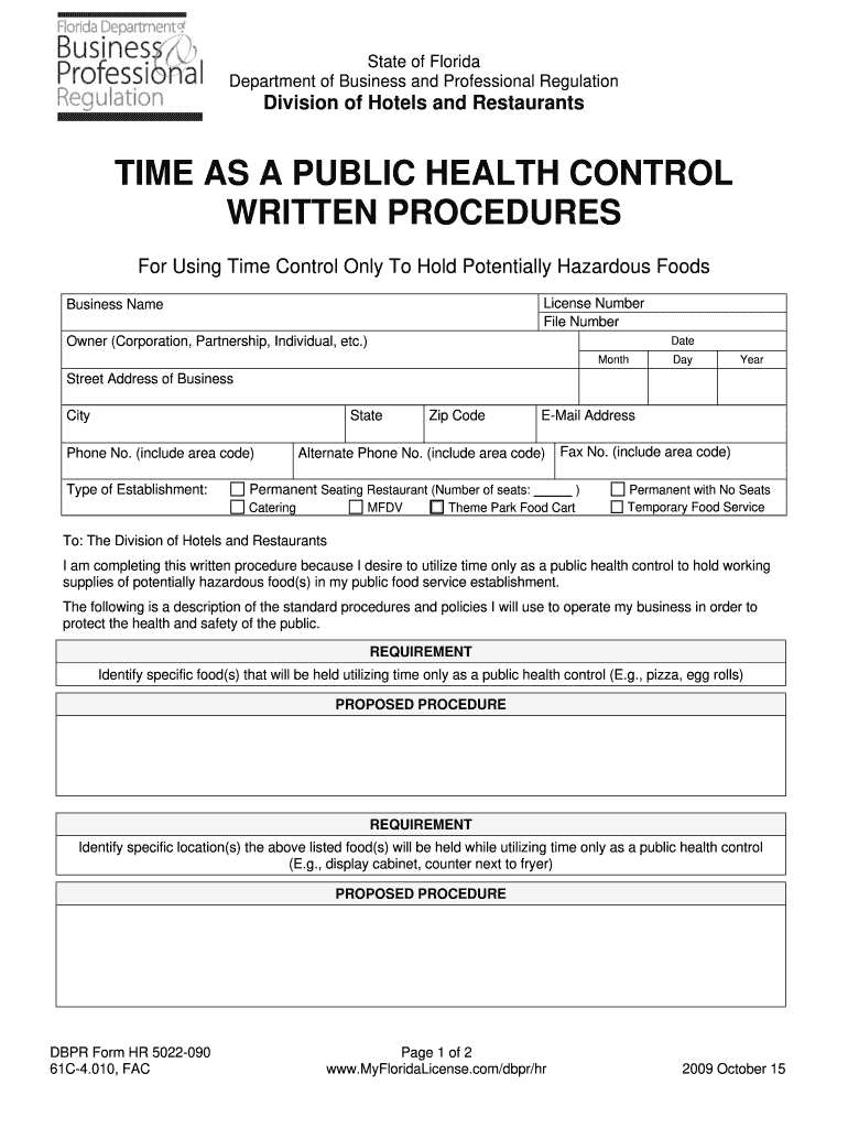  TIME as a PUBLIC HEALTH CONTROL WRITTEN PROCEDURES 2009