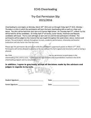 ECHS Cheerleading Try Out Permission Slip 20152016  Form