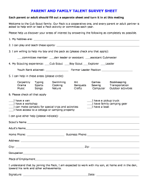 Family Talent Survey  Form