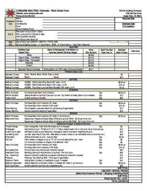 LONGARM QUILTING Estimate Work Order Form