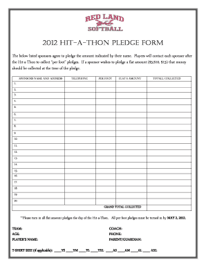 Hit a Thon Pledge Sheet  Form