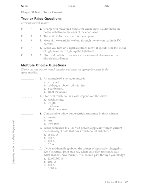 Chapter 34 Electric Current Test Answers  Form