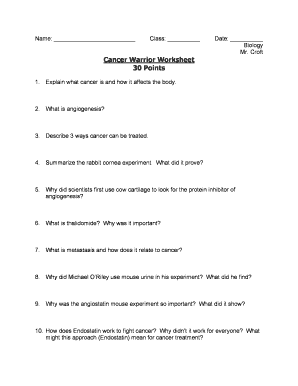 Cancer Warrior Worksheet Answers  Form