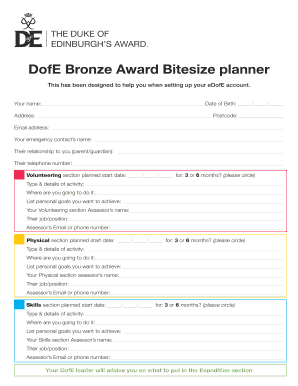 Dofe Planner  Form