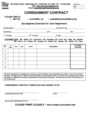 Guild Shop Calendar  Form