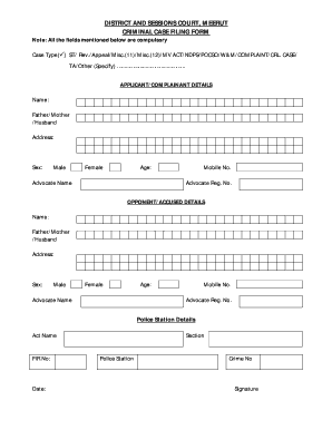 DISTRICT and SESSIONS COURT MEERUT CRIMINAL CASE FILING FORM Districtcourtmeerut Nic