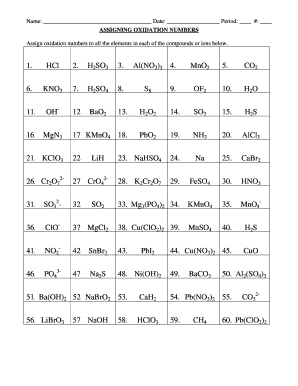 Assigning Oxidation Numbers Worksheet  Form