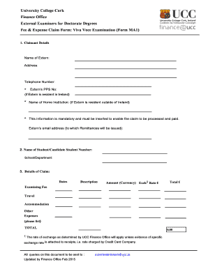  External Examiners Claim BFormb PhD Viva BFormb MA1 University Bb Ucc 2015