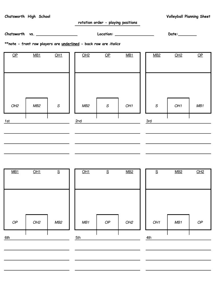 Chatsworth High School Volleyball Planning Sheet Rotation  Form