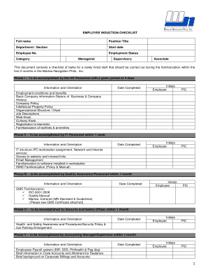 Employee Induction Checklist  Form