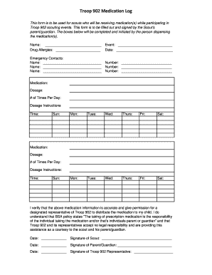 Troop 902 Medication Log Boy Scout Troop 902 Detroop902  Form