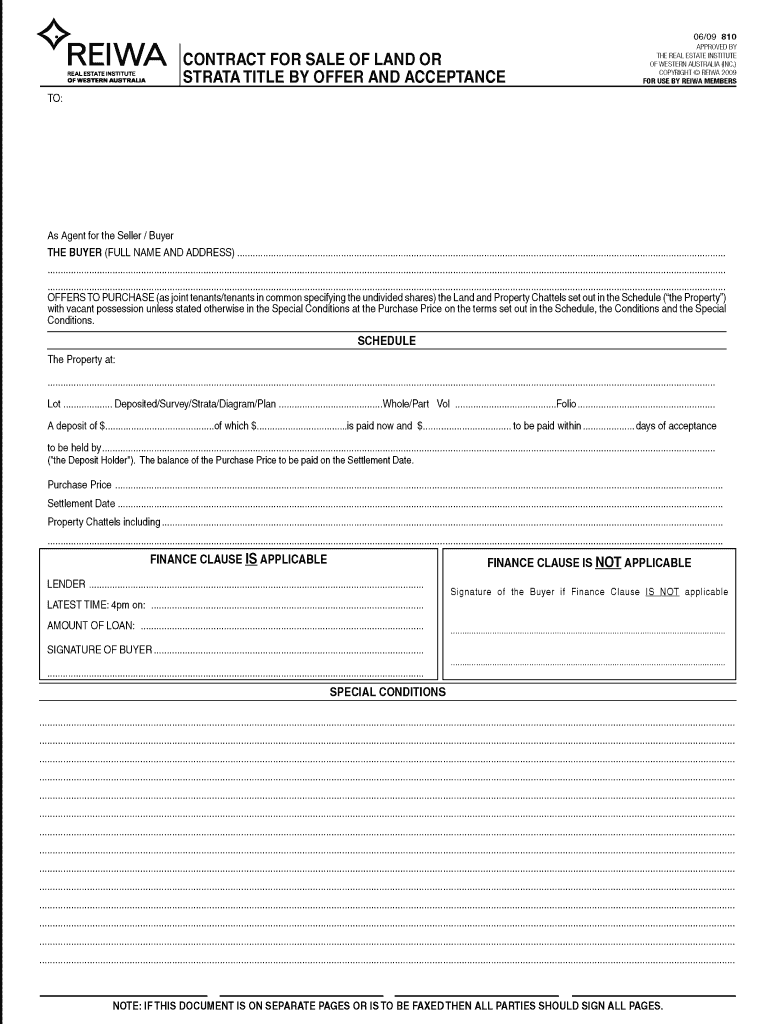 Real Estate Contracts Sale by Offer and Acceptance Department of  Form