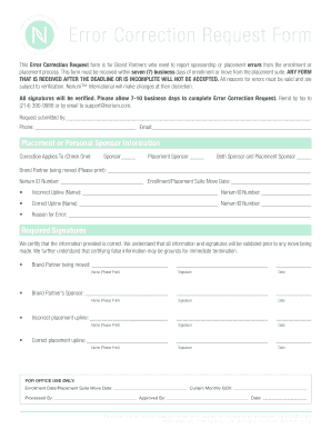 Error Correction Request Form Nerium