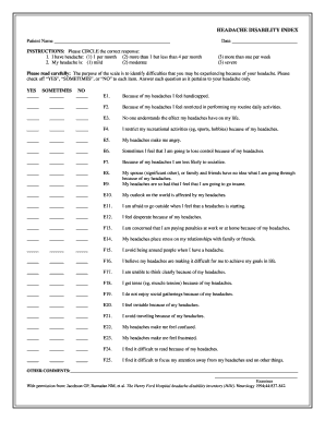 Headache Disability Index  Form