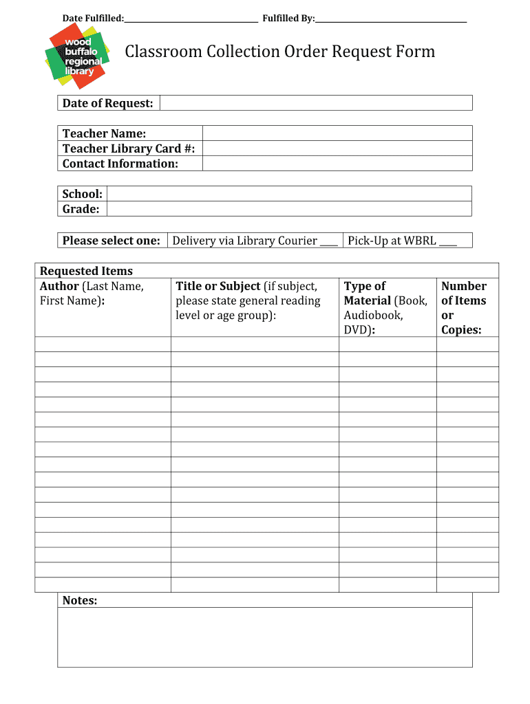 Classroom Collection Order Request Form