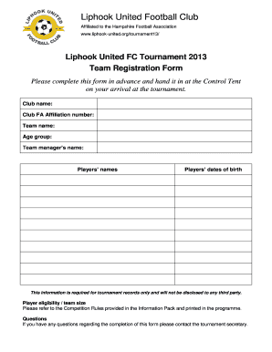 Liphook Football Tournament  Form
