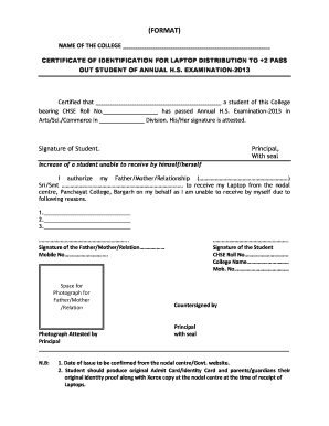 Certificate of Identification Form