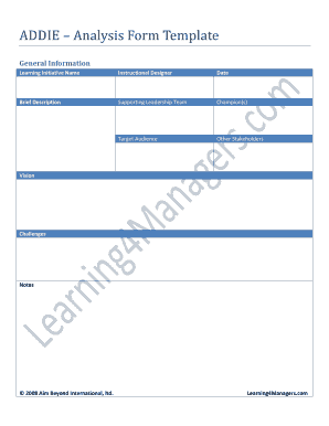 ADDIE Analysis Form Template BLearning4Managersb