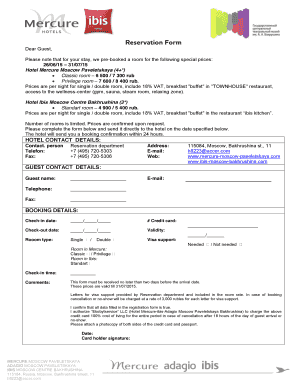 Mercure Ibis Moscow Hotel Registration Form