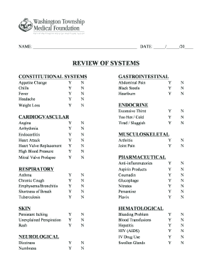 Review of System  Form