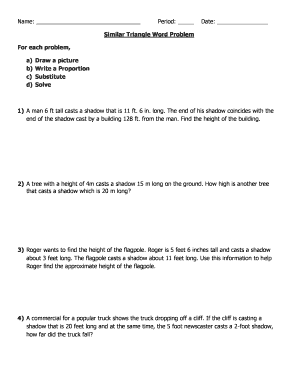 Similar Triangle Word Problems Answer Key  Form