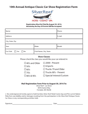 Car Show Registration Form