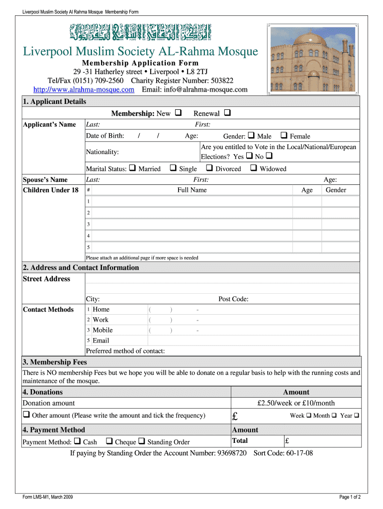 Liverpool Muslim Society Al Rahma Mosque Membership Form Liverpoolmuslimsociety Org