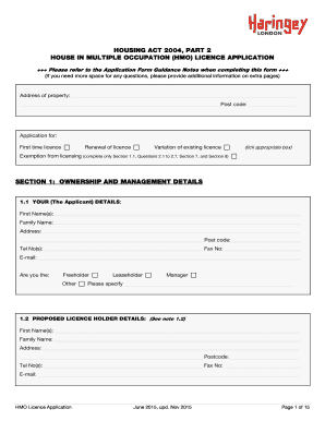 Haringey Hmo Licence  Form
