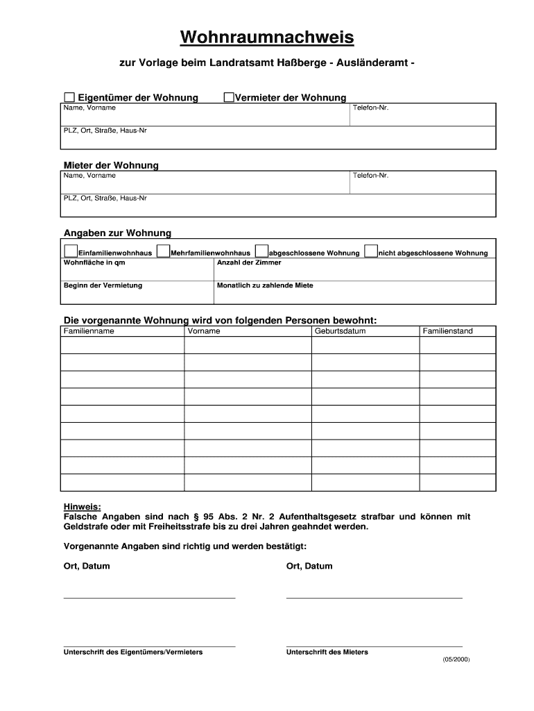 Wohnraumnachweis PDF  Form