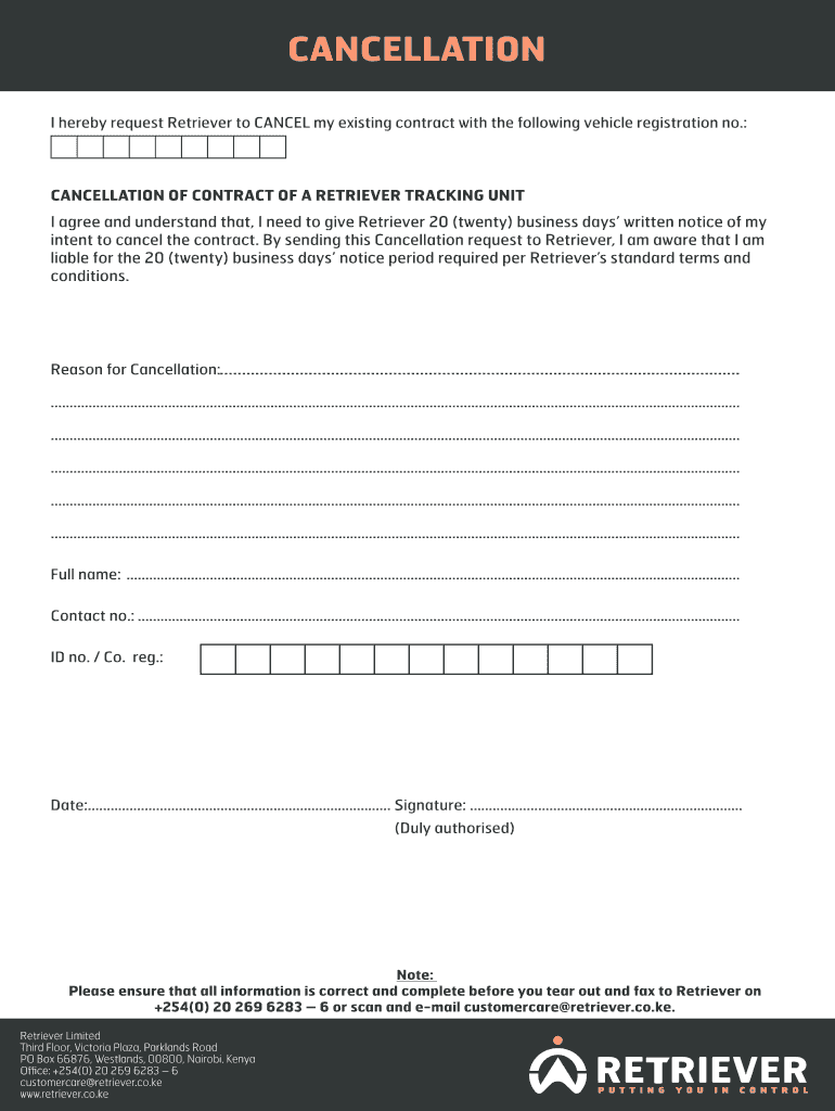 Cartrack Cancellation  Form