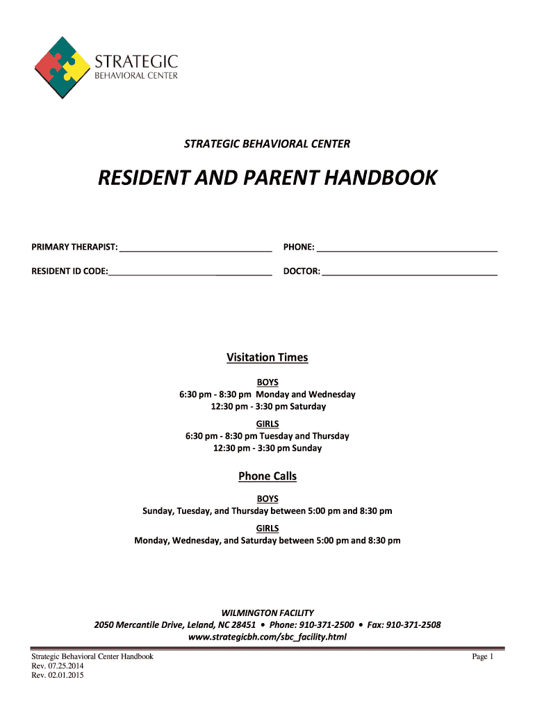  PRTF Resident Handbook 2 1 15  Strategic Behavioral Center 2015-2024